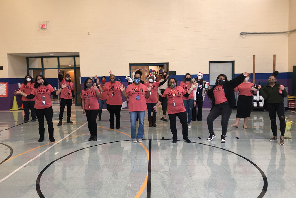 Banneker Elementary's teachers and staff dressed in Red Card shirts during Bully Awareness Spirit Week