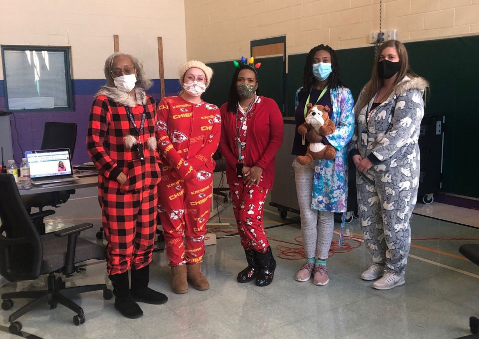 Banneker Elementary's teachers and staff dressed in pajamas during Bully Awareness Spirit Week