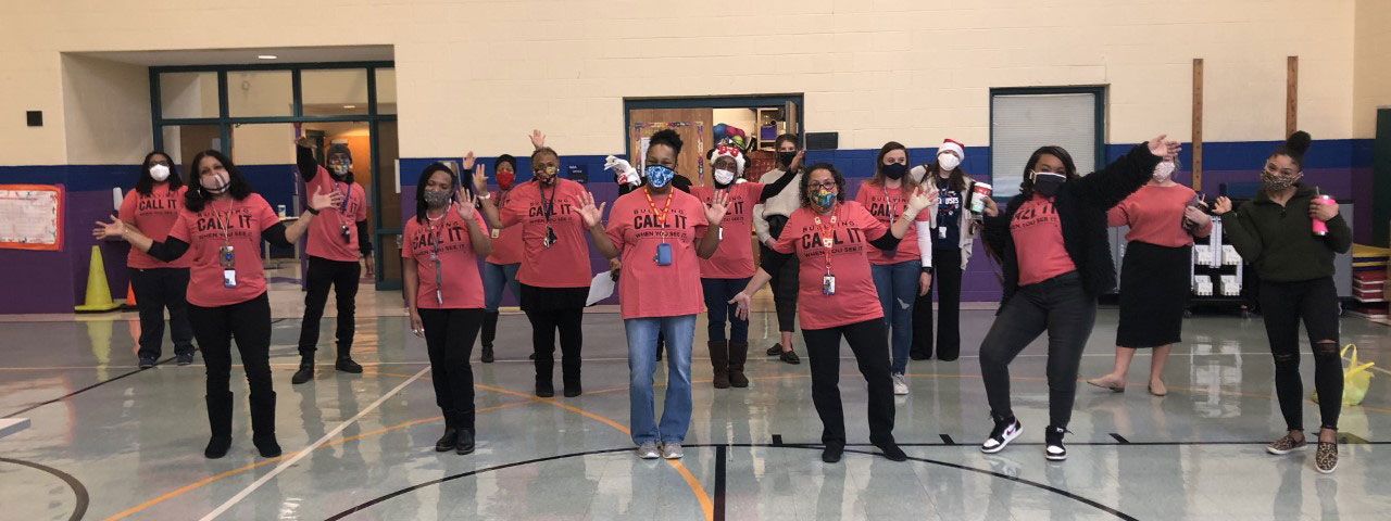 Banneker Elementary's teachers and staff dressed in Red Card shirts during Bully Awareness Spirit Week